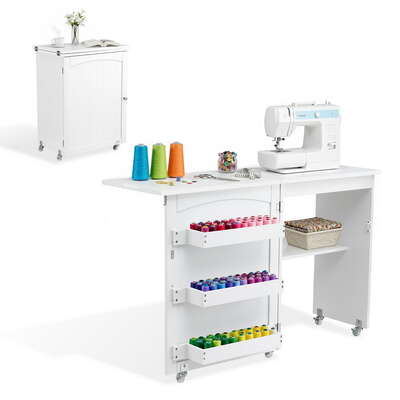 Folding Sewing Table With Rolling Desk Multi Functional Sewing Machine Workstation