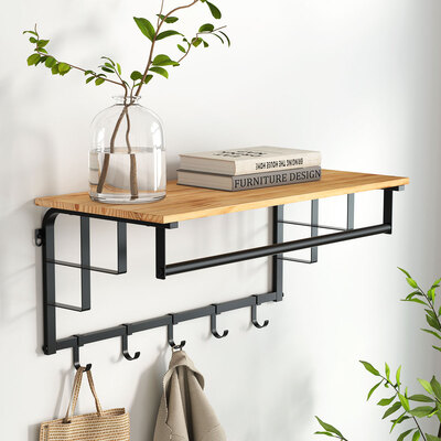 DIY Wall Mount Floating Wall Shelves with Towel Rail and Coat Rack