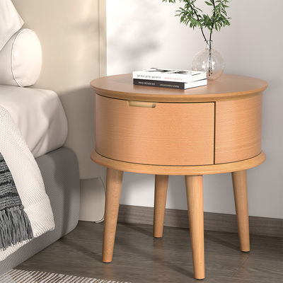 Bedside Table Drawers Curved Side End Table Storage Nightstand Oak ENZO