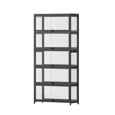 Display Cabinet 5 Tier Storage Bookshelf With Clear Shelves Black Finish