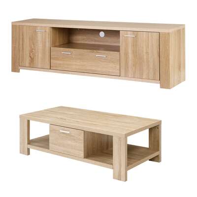 TV Unit Coffee Table Set 180cm Pine Storage | EXTG