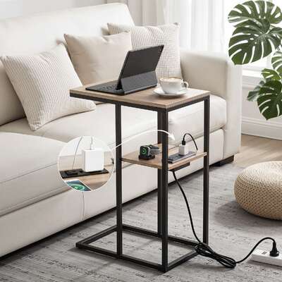 C-Shaped Side Table Charging Station 2-Tier | EXTG