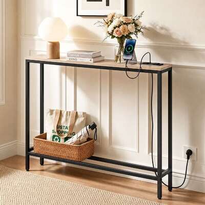 Console Table Charging Station Wood Black | EXTG