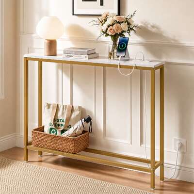 Marble Console Table Charging Station White Gold | EXTG