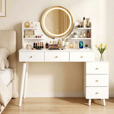 Dressing Table Vanity Desk LED Mirror Charging Station | EXTG