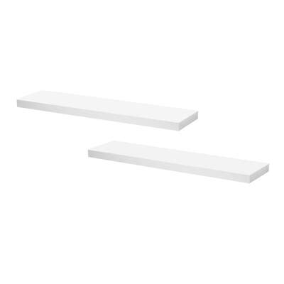 Floating Wall Shelf Set of 2 White Wooden Storage Rack Display Shelves 90cm