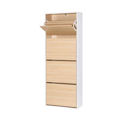 Shoe Rack Cabinet 24 Pairs Adjustable Wooden Storage Shelf Pine Finish