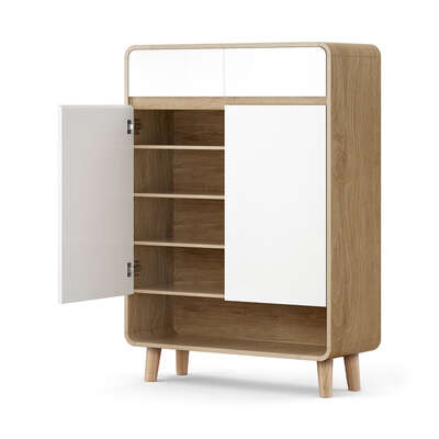 Shoe Rack Cabinet 20 Pairs Storage Cupboard Wooden Organizer Pine and White Finish