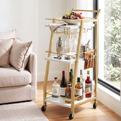 Marble Bar Cart Trolley 41x30.5x84cm