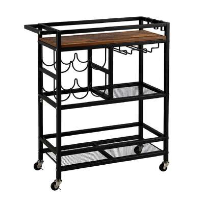 Bar Cart Drinks Trolley Wine Rack 72cm Black | EXTG
