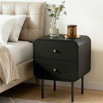 Bedside Table 2 Drawer Nightstand Black | EXTG