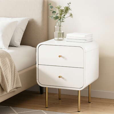 Bedside Table 2 Drawers White Nightstand | EXTG