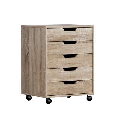 5-Drawer Filing Cabinet Mobile Rolling Storage Cabinet Chest of Drawers Stand Scratch Beige