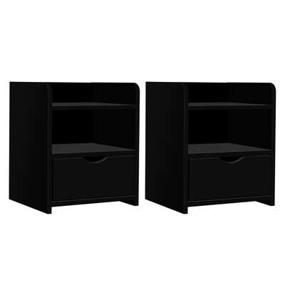 2X Bedside Table 1 Drawer with Shelf - Black