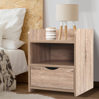 Bedside Tables Storage Drawer Side Table Bedroom Furniture Nightstand Shelf Unit Oak