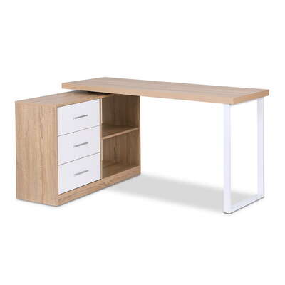  Computer Desk Swivelling L shape Home Office Storage Cabinet Oak