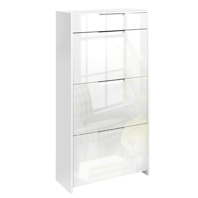 24 Pair High Gloss Wooden Shoe Cabinet - White