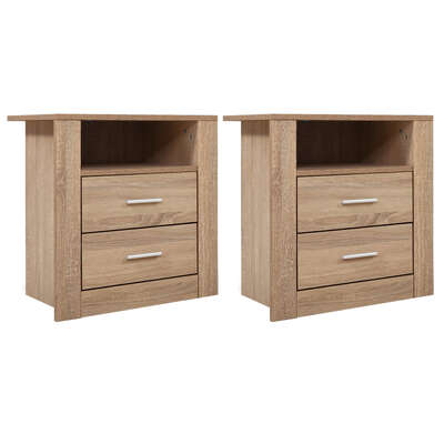 Bedside Table 2 Drawers With Shelf Oak Finish