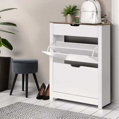 Shoe Cabinet Shoes Organiser Storage Rack Drawer Shelf 16 pairs White