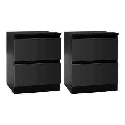 Bedside Table 2 Drawers With Shelf Black Finish