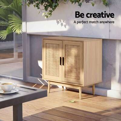 Rattan Buffet Sideboard Cabinet 2 Doors Set of 2 | EXTG