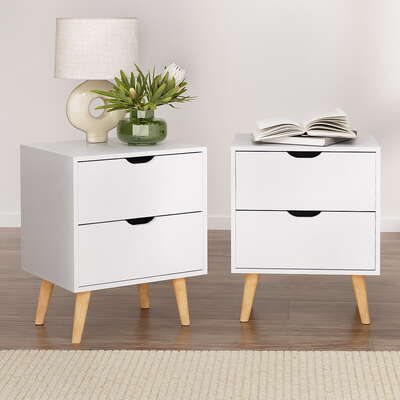 Bedside Table 2 Drawers With Shelf White Finish
