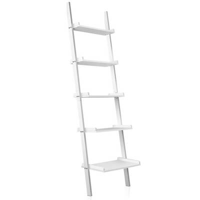 5 Tier Wooden Ladder Wall Shelf Rack - White