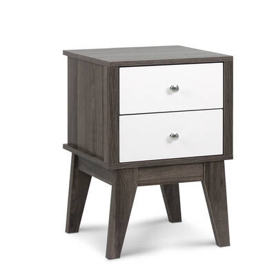 Bedside Table with Drawers - White & Dark Grey 