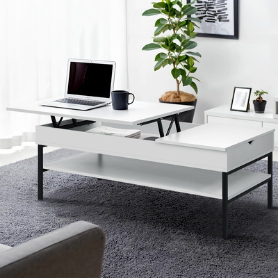 Wooden Coffee Table Lift Top Side Table with Hidden Storage,White 120CM