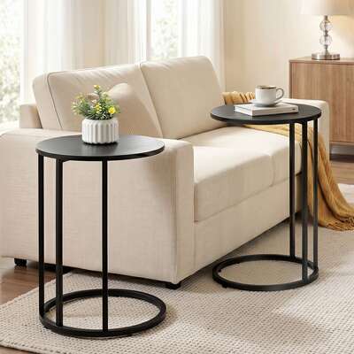 C Shaped Side Table Set of 2 Round Black | EXTG