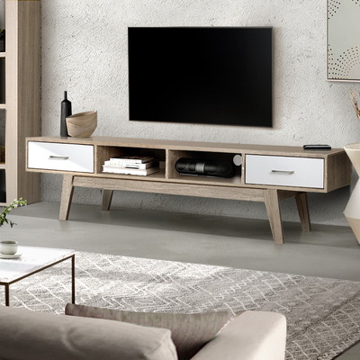 TV Cabinet Entertainment Unit Stand Storage Drawer Scandinavian 180cm Oak