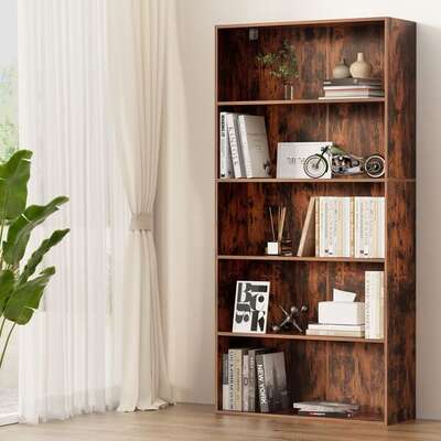 Bookshelf 5 Tiers Walnut  Elegant Wooden Storage and Display Unit