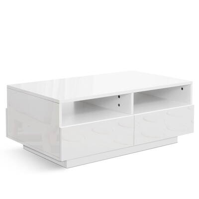 Modern Coffee Table 4 Storage Drawers High Gloss Wooden Shelf White