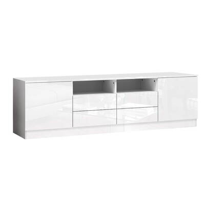 180cm TV Cabinet Stand Entertainment Unit High Gloss Furniture 4 Storage Drawers White