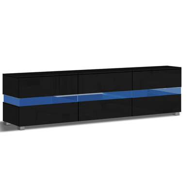  TV Cabinet Entertainment Unit Stand RGB LED Gloss Furniture 177cm Black