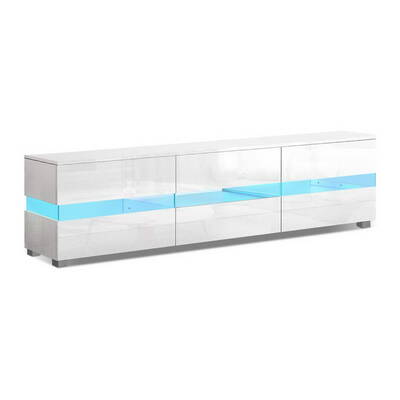TV Cabinet Entertainment Unit Stand RGB LED Gloss Furniture 177cm White