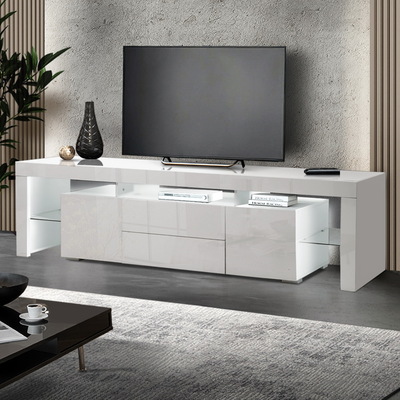  TV Cabinet Entertainment Unit Stand RGB LED Gloss Furniture 200cm White