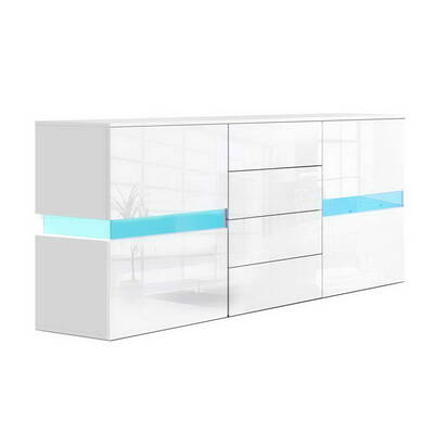 Buffet Sideboard Cabinet High Gloss RGB LED Storage Cupboard Doors Drawer