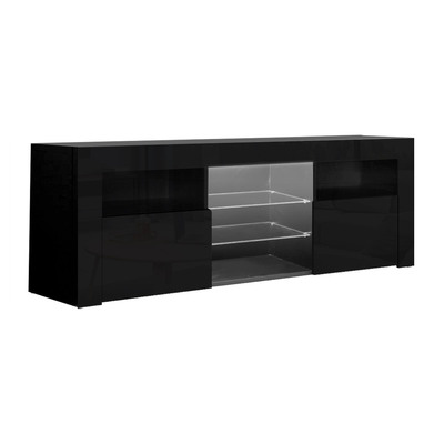 145cm RGB LED TV Cabinet Entertainment Unit Stand Gloss Furniture Black