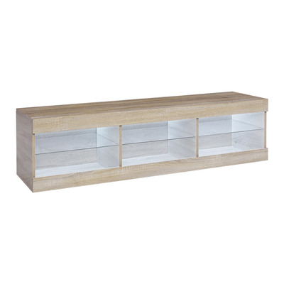  TV Cabinet Entertainment Unit Stand RGB LED Glass Shelf Storage 150cm Oak