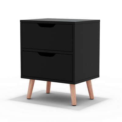 Bedside Table 2 Drawers With Shelf Black Finish