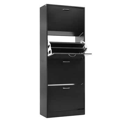 Shoe Rack Storage Shelf Cabinet 60 Pairs 4 Doors - Black