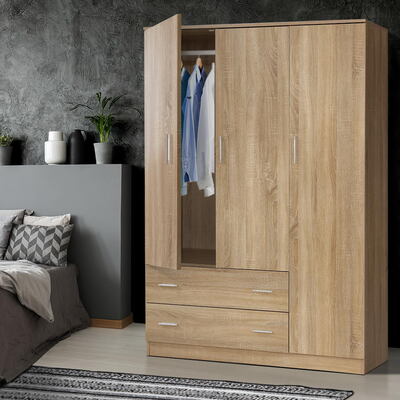 Wardrobe Bedroom Clothes Closet 3 Doors Storage Cabinet Organiser Armoire
