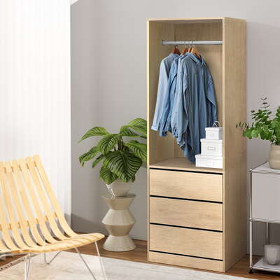 Wardrobe Closet Storage Organizer For Clothes Pine Finish