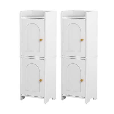 2x Bathroom Storage Cabinet 2-Tier Slim Toilet Organizer Adjustable White