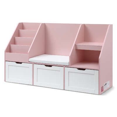 Kids Bookshelf Storage Organiser Toy Box Drawer Bench Cabinet Pink