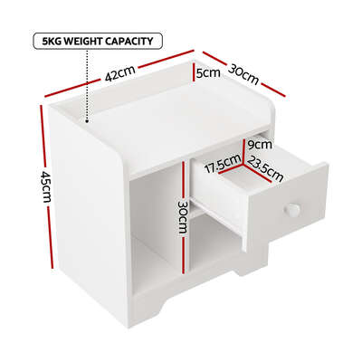  Bedside Table Drawer Nightstand Side End Table Storage Open Shelf White