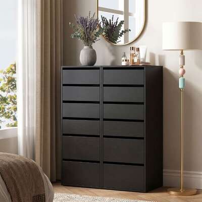 Tallboy Dresser Black 6 Drawers 50.5x40x113cm