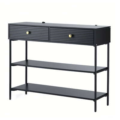 Black 3-Tier Console Table Modern Storage Shelf Living Room Entryway