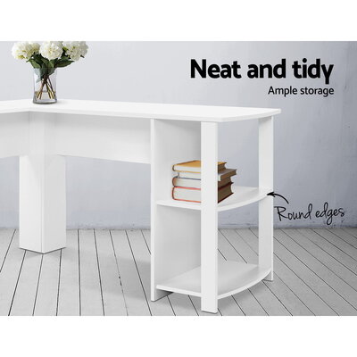 Computer Desk Shelf L-Shape White 136CM